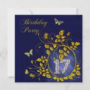 Invitation Fête d'anniversaire 17 ans noir et or