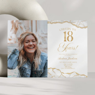 Invitation Fête d'anniversaire 18 ans Agate Or Blanc Photo