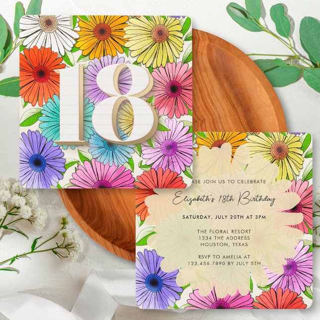Invitation Fête d'anniversaire 18 ans Bege Rustic Floral Spri (Créateur téléchargé)
