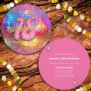 Invitation Fête d'anniversaire 18 ans Boule disco paillettes 