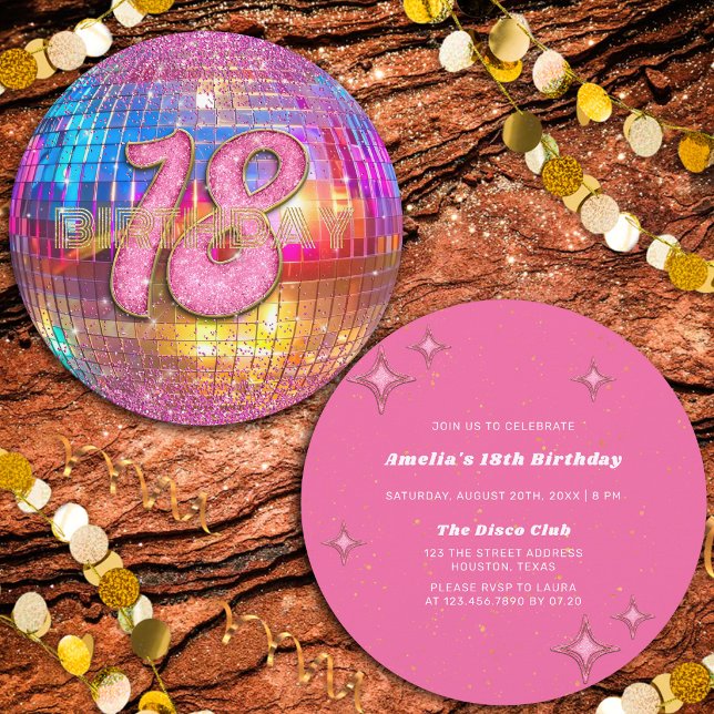 Invitation Fête d'anniversaire 18 ans Boule disco paillettes  (Créateur téléchargé)