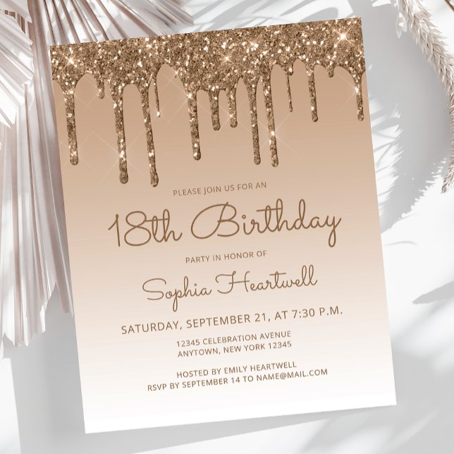 Invitation fête d'anniversaire 18 ans Budget Glitt (Créateur téléchargé)