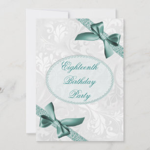 Invitation Fête d'anniversaire 18 ans Damassé et Rubans