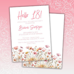 Invitation Fête d'anniversaire 18 ans fleurs roses