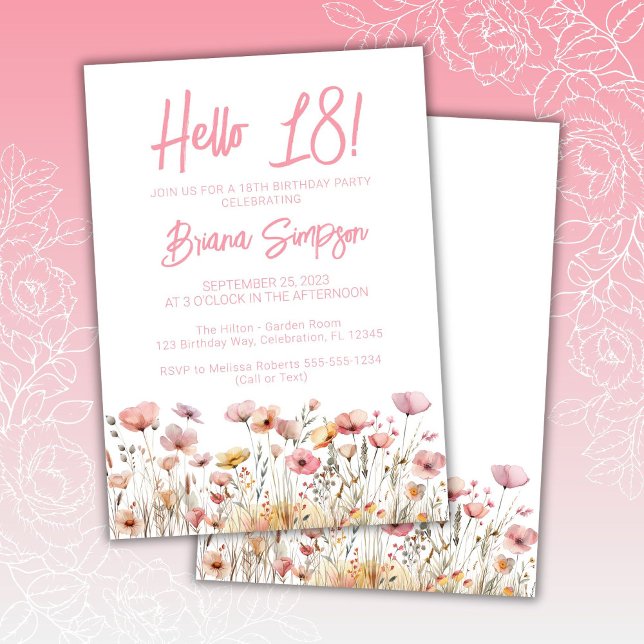 Invitation Fête d'anniversaire 18 ans fleurs roses (Créateur téléchargé)