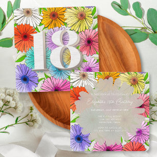 Invitation Fête d'anniversaire 18 ans Floral Rustique Gris de