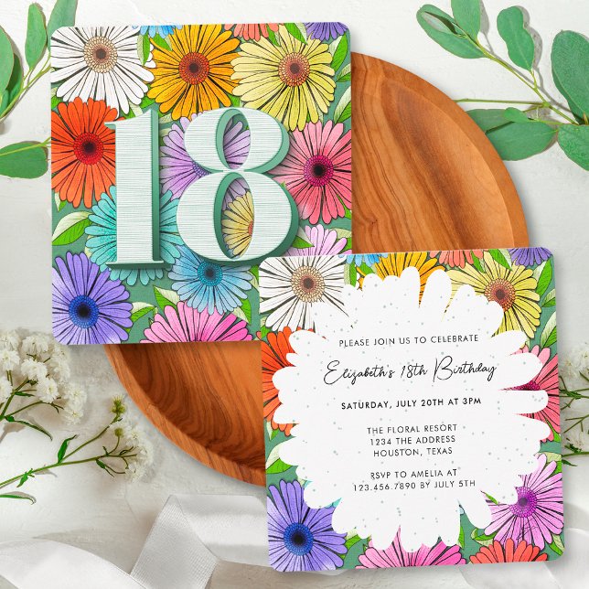 Invitation Fête d'anniversaire 18 ans Floral Rustique Printem (Créateur téléchargé)