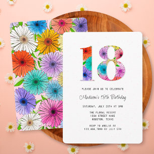 Invitation Fête d'anniversaire 18 ans Floral Rustique Rose Ré