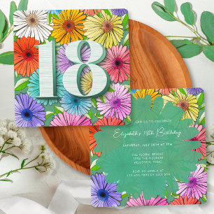 Invitation Fête d'anniversaire 18 ans Floral Rustique Vert de