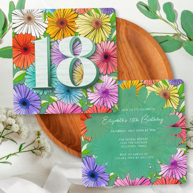 Invitation Fête d'anniversaire 18 ans Floral Rustique Vert de (Créateur téléchargé)