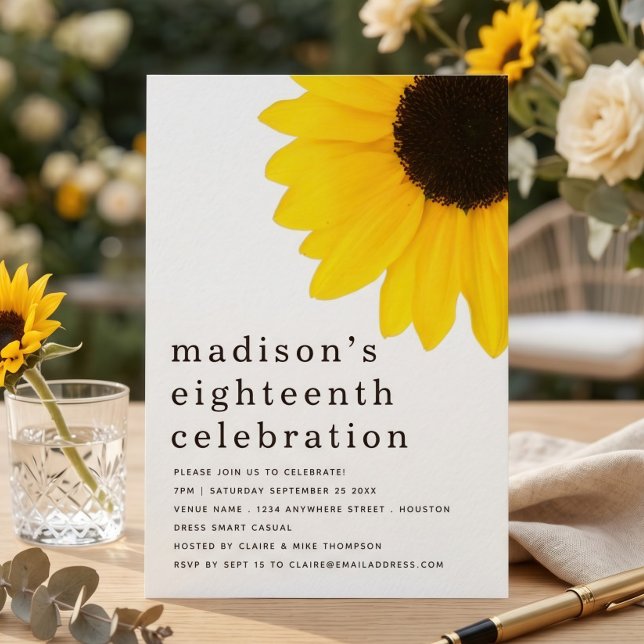 Invitation Fête d'anniversaire 18 ans Modern Sunflower (Créateur téléchargé)