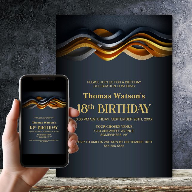 Invitation Fête d'anniversaire 18 ans orange et gris moderne (Créateur téléchargé)