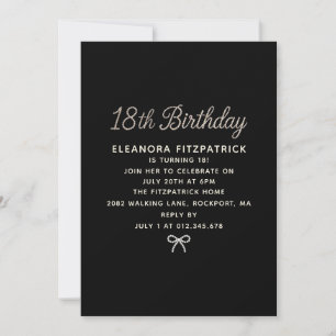 Invitation Fête d'anniversaire 18 ans perle noire et blanche