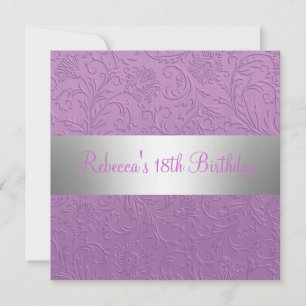 Invitation Fête d'anniversaire 18 ans Purple Floral Argent