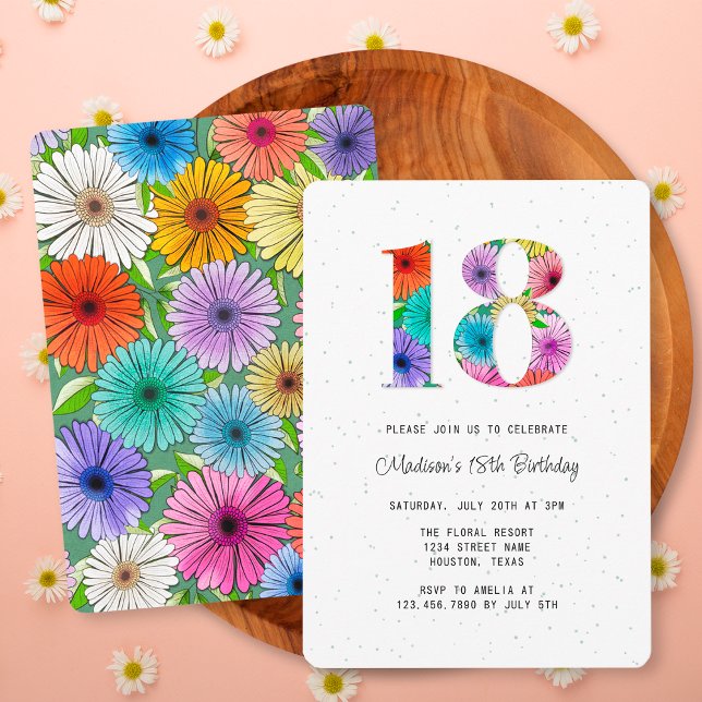 Invitation Fête d'anniversaire 18 ans rétro floral rustique v (Créateur téléchargé)