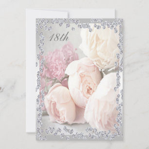 Invitation Fête d'anniversaire 18 ans Roses Romantiques & Dia