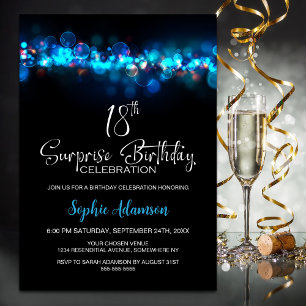 Invitation Fête d'anniversaire 18 ans surprise noire avec Bok