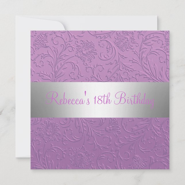 Invitation Fête d'anniversaire 18 ans thème floral violet arg (Devant)