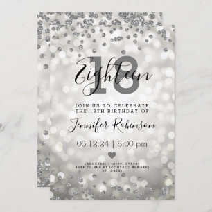 Invitation Fête d'anniversaire 18th Silver Glam Parties scint