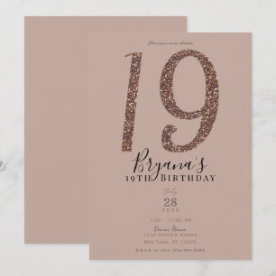 Invitation Fête d'anniversaire 19 ans 19 Rose pailletée blush