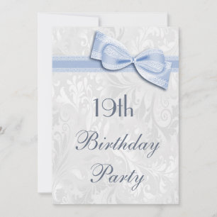 Invitation Fête d'anniversaire 19 ans damassé et nœud papillo