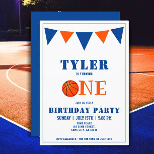 Invitation Fête d'anniversaire 1 an Basket-ball Bleu Mignon