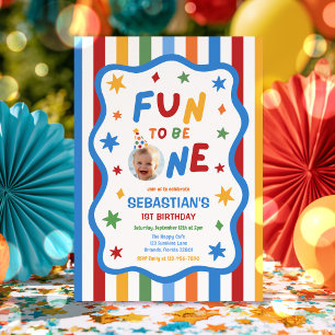 Invitation Fête d'anniversaire 1 an de garçon coloré et amusa