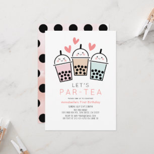Invitation Fête d'anniversaire 1 an fille thé aux bulles Boba