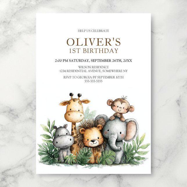 Invitation Fête d'anniversaire 1 an sur le thème des Animaux  (Créateur téléchargé)