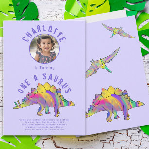Invitation Fête d'anniversaire 1ère année Dinosaure Violet