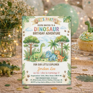 Invitation Fête d'anniversaire 1ère année Dinosaures Aquarell