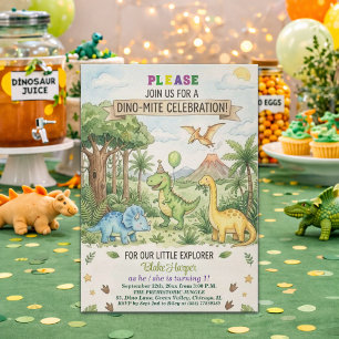 Invitation Fête d'anniversaire 1ère année Dinosaures Aquarell