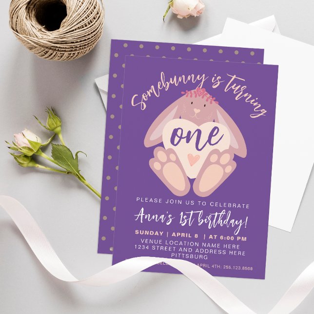 Invitation Fête d'anniversaire 1ère année Somebunny Lapin Mig (Créateur téléchargé)