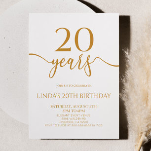 Invitation Fête d'anniversaire 20 ans élégante minimaliste Ch