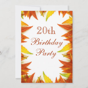 Invitation Fête d'anniversaire 20 ans Feuilles d'automne