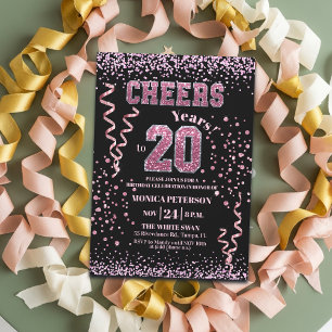 Invitation Fête d'anniversaire 20 ans Strass Rose Pailleté