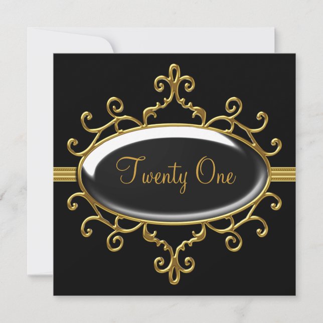 Invitation Fête d'anniversaire 21 21ème Black Wild Gold Silve (Devant)
