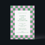 Invitation Fête d'anniversaire 21 ans à carreaux rétro rose e<br><div class="desc">Invitation drôle et moderne pour une fête d'anniversaire 21 ans à carreaux en rose et vert</div>