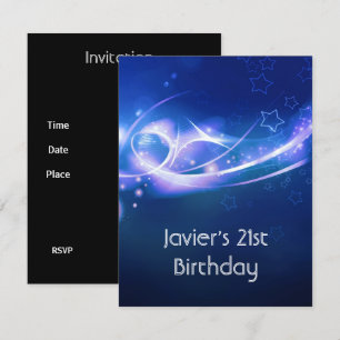 Invitation Fête d'anniversaire 21 ans Abstrait Bleu Explose M