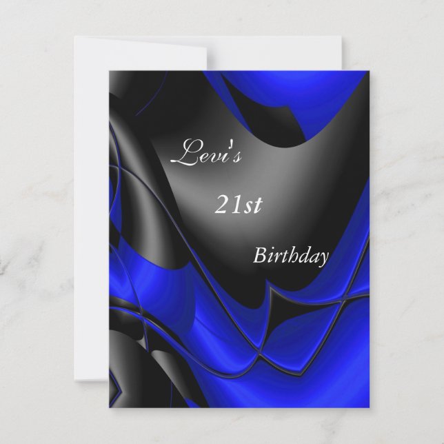 Invitation Fête d'anniversaire 21 ans Abstrait Noir bleu Homm (Devant)
