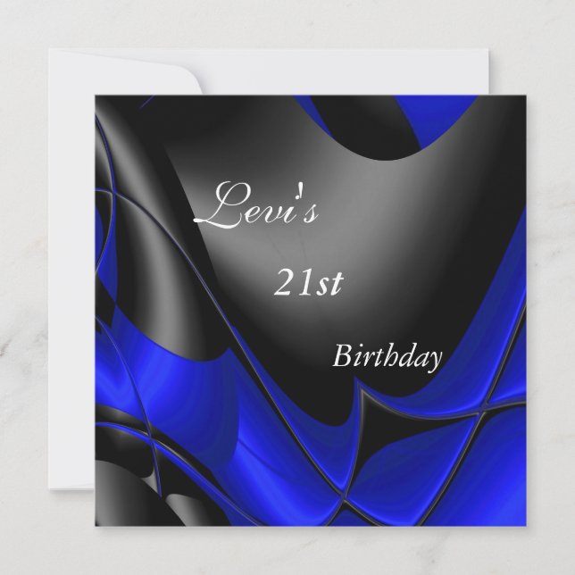 Invitation Fête d'anniversaire 21 ans Abstrait Noir bleu Homm (Devant)