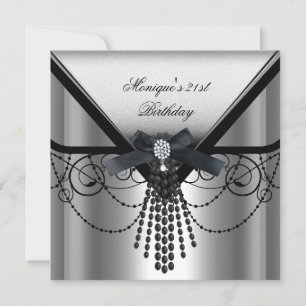 Invitation Fête d'anniversaire 21 ans Arc diamant noir argent