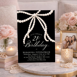 Invitation Fête d'anniversaire 21 ans Arc noir blanc Coquette