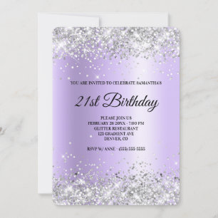 Invitation Fête d'anniversaire 21 ans Argent Paillettes Lavan