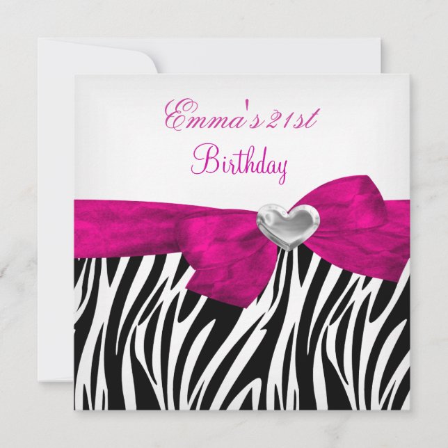 Invitation Fête d'anniversaire 21 ans Argent Rose Noir Léopar (Devant)