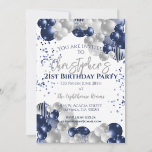 Invitation Fête d'anniversaire 21 ans Ballons bleus marine