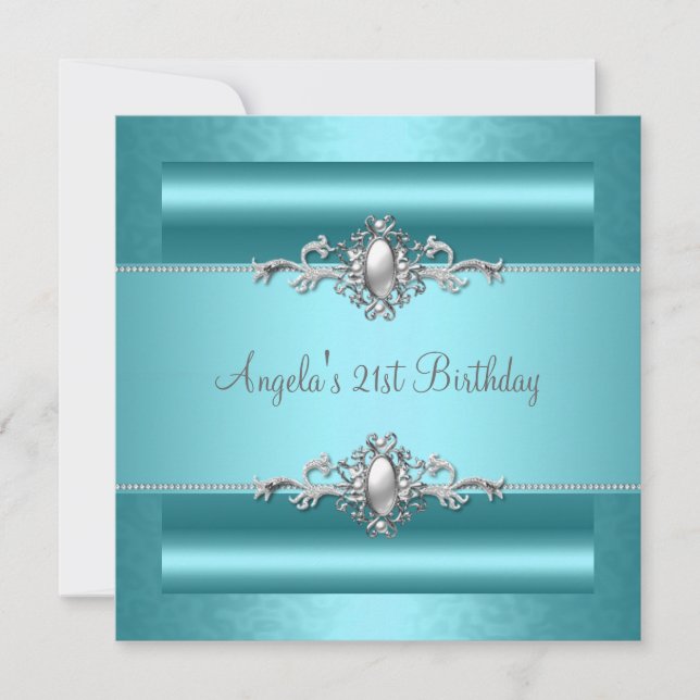 Invitation Fête d'anniversaire 21 ans Bijou Perle Argent Bleu (Devant)