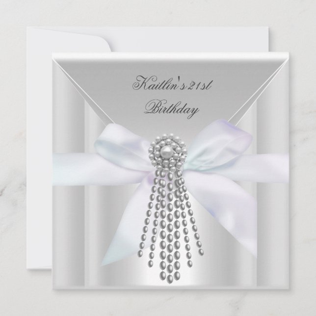 Invitation Fête d'anniversaire 21 ans Bijou Perle Blanche (Devant)