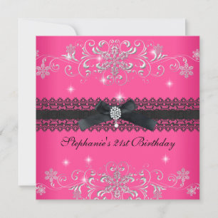 Invitation Fête d'anniversaire 21 ans Bijou Rose Paillettes N