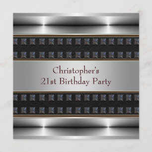 Invitation Fête d'anniversaire 21 ans Black Leather Chrome Ma